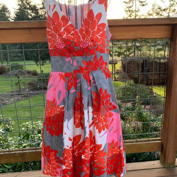 Suzi Chin for Maggy Boutique Dresses & Skirts - Suzi Chin for Maggy Boutique Floral Midi Dress - Red, Pink, Gray Size 12
